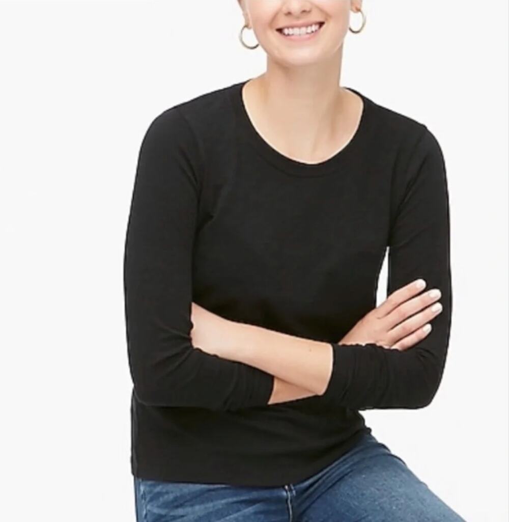 J. Crew Long Sleeve Crewneck Girlfriend Tee Black AS893 Size L